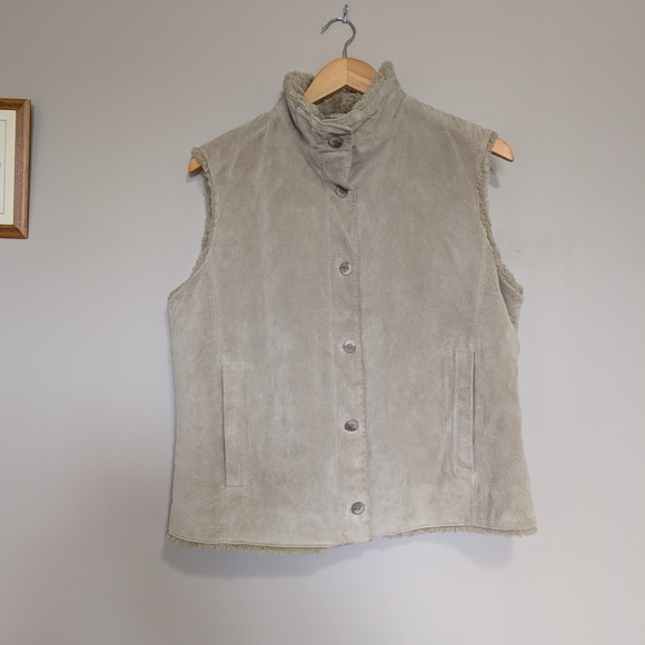 Vintage Esprit Suede Leather Cream Button Down Vest Women's XL - Picture 6 of 11